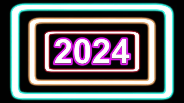 Mooie Illustratie Van 2024 Met Kleurrijke Neon Licht Frames Effen — Stockfoto