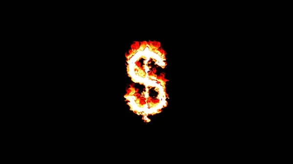 在普通黑色背景上具有火灾效果的美元符号的美丽图解 — 图库照片