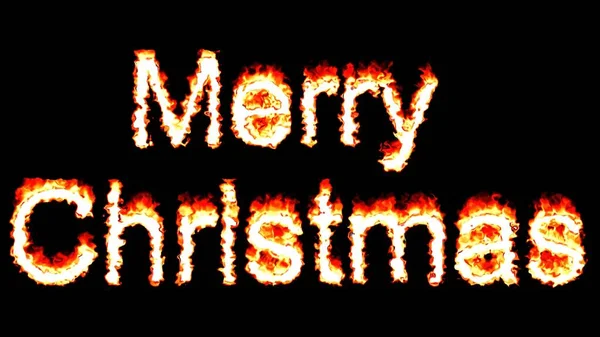 Piękna Ilustracja Merry Christmas Tekst Efektem Ognia Zwykłym Czarnym Tle — Zdjęcie stockowe