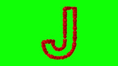 Yeşil ekranlı kırmızı kalpli İngiliz alfabesi J