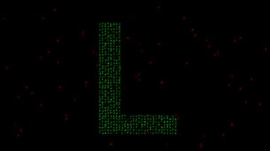 Sade siyah arkaplanda matris kodlu İngilizce alfabe L