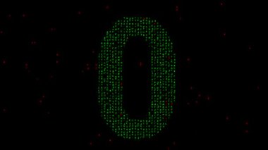 Sade siyah arkaplanda matris kodu olan 0 numara