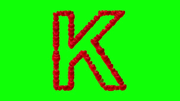 Angielski Alfabet Czerwonymi Sercami Zielonym Tle Ekranu — Wideo stockowe