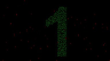 Düz siyah arkaplanda matris kodu olan 1 numara