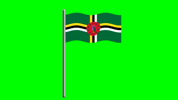 Ondulada Bandera Dominica Con Poste Fondo Pantalla Verde — Vídeo de stock
