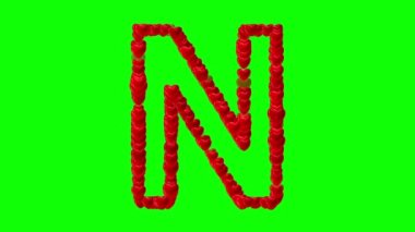 Yeşil ekranlı kırmızı kalpli İngiliz alfabesi N
