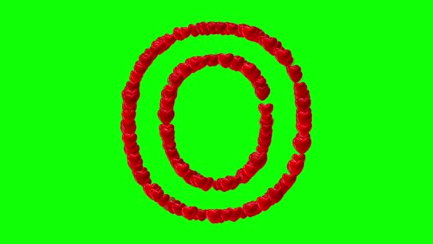 英文字母表O 绿屏背景上有红心 — 图库视频影像