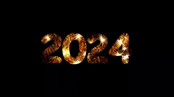 2024 Mit Feuerwerk Effekt Auf Schlichtem Schwarzem Hintergrund — Stockvideo