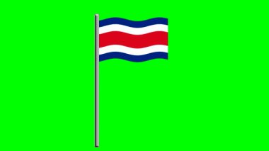 Yeşil ekranlı direkli dalgalı Kosta Rika bayrağı