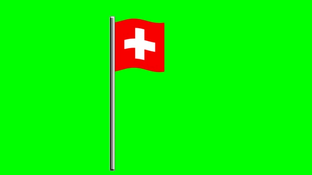 绿屏背景上有杆子的Wavy瑞士国旗 — 图库视频影像