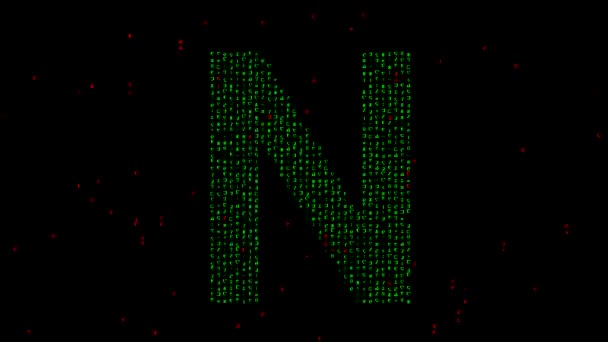 纯黑色背景上带有矩阵码的英文字母N — 图库视频影像