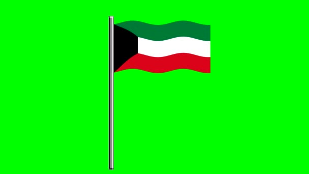 Bandeira Ondulada Kuwait Com Pólo Fundo Tela Verde — Vídeo de Stock