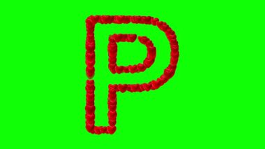 Yeşil ekranlı kırmızı kalpli İngilizce alfabe P