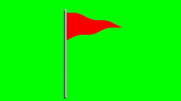 绿色屏幕背景上带有杆子的大红彩旗 — 图库视频影像