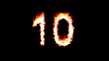 10 numara, düz siyah arkaplanda yangın efekti.