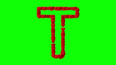 Yeşil ekranlı kırmızı kalpli İngiliz alfabesi T