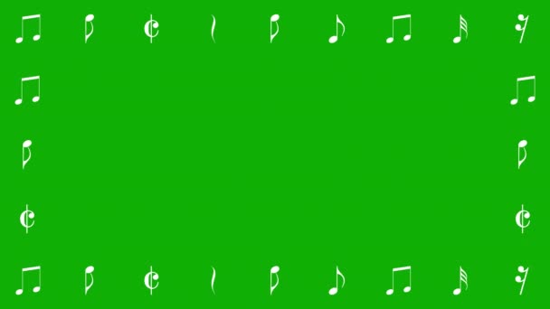 Μουσικά Σύμβολα Πλαισιώνουν Γραφικά Κίνησης Πράσινο Φόντο Οθόνη — Αρχείο Βίντεο