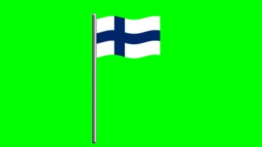 Yeşil ekranlı direkli dalgalı Finlandiya bayrağı