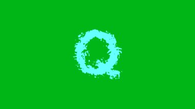 Yeşil ekran arka planında su dalgaları olan İngilizce alfabe Q