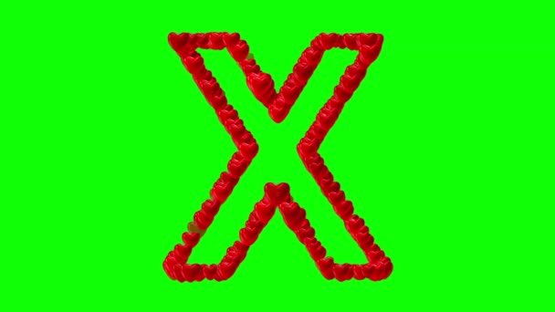 英文字母表X 绿屏底色红心 — 图库视频影像