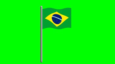 Yeşil ekranlı direkli dalgalı Brezilya bayrağı