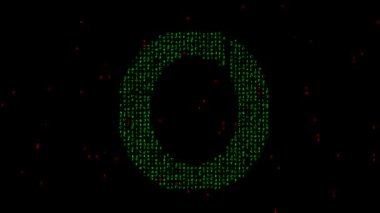 Sade siyah arkaplan üzerinde matris kodu olan İngilizce alfabe O