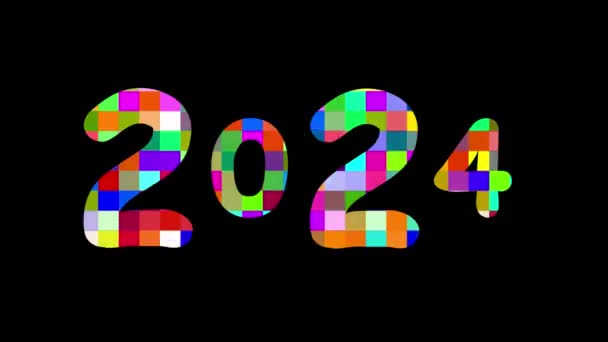 Kleurrijke 2024 Motion Graphics Met Effen Zwarte Achtergrond — Stockvideo
