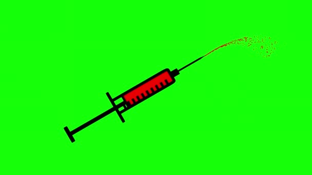 緑色の画面の背景を持つ赤い液体の動きのグラフィックと医療注射器 — ストック動画
