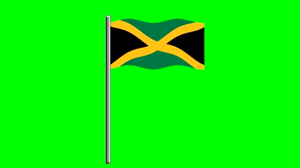 Bandeira Ondulada Jamaica Com Pólo Fundo Tela Verde — Vídeo de Stock