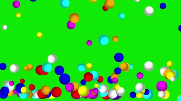 Vallende Kleurrijke Bollen Motion Graphics Met Groene Achtergrond Scherm — Stockvideo