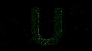 Siyah zemin üzerinde matris kodu olan İngilizce alfabe U