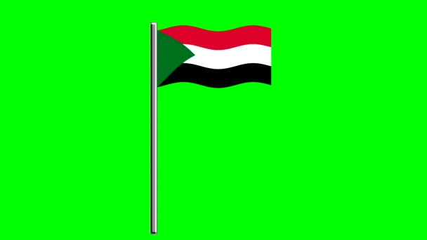 Bandera Ondulada Sudán Con Poste Fondo Pantalla Verde — Vídeos de Stock