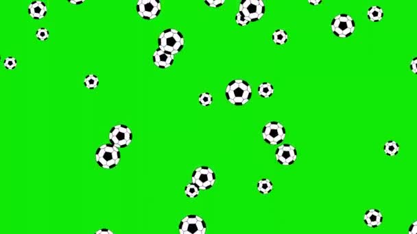 Vallende Voetbal Ballen Beweging Graphics Met Groene Scherm Achtergrond — Stockvideo