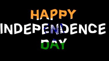 Bağımsızlık Gününüz kutlu olsun. Siyah zemin üzerinde Hint bayrağı etkisi olan metin.