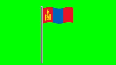 Yeşil ekran arka planında sırıkla dalgalı Moğolistan bayrağı