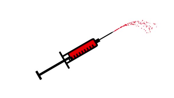 Injekční Stříkačka Červeným Tekutým Pohybem Grafiky Hladkým Bílým Pozadím — Stock video