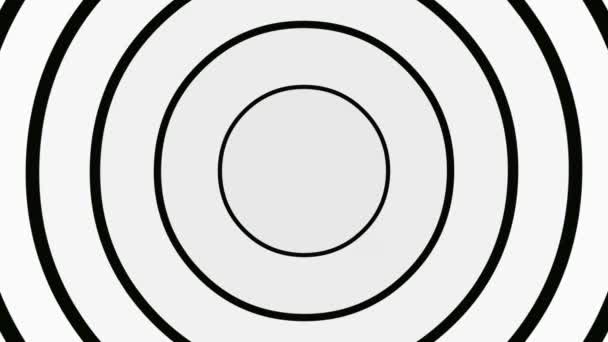 Uitbreidende Zwarte Cirkels Effen Witte Achtergrond — Stockvideo