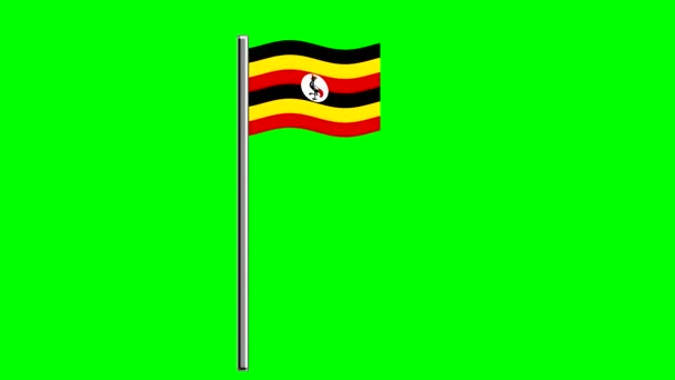 Bandera Ondulada Uganda Con Poste Fondo Pantalla Verde — Vídeo de stock