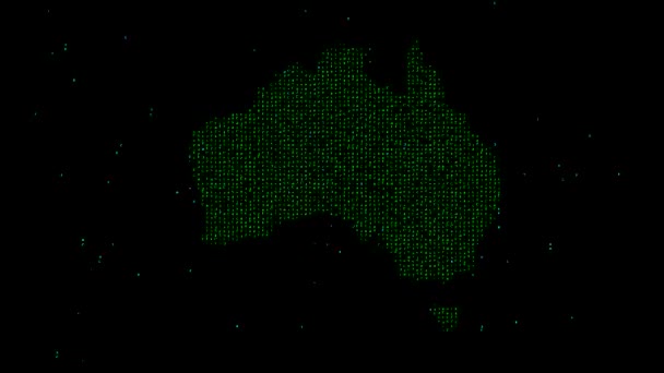 带有纯黑色背景矩阵代码的澳大利亚地图 — 图库视频影像