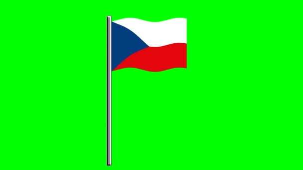 Bandeira República Checa Ondulada Com Pólo Fundo Tela Verde — Vídeo de Stock
