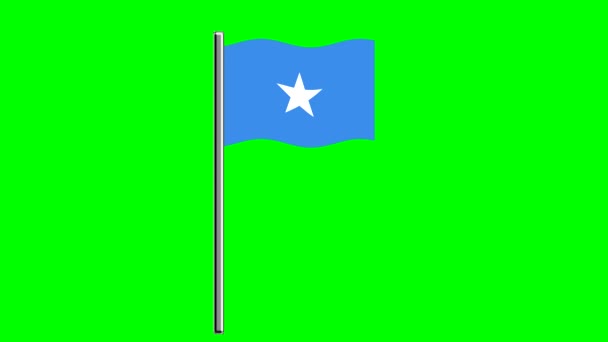 Wellenförmige Somalia Flagge Mit Mast Auf Grünem Hintergrund — Stockvideo