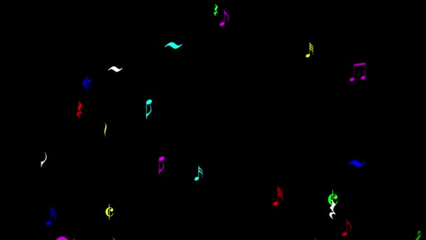 カラフルなミュージックシンボルが明るい黒の背景を持つモーショングラフィックス — ストック動画