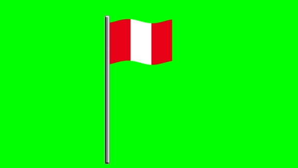 Yeşil Ekranlı Direkli Dalgalı Peru Bayrağı — Stok video