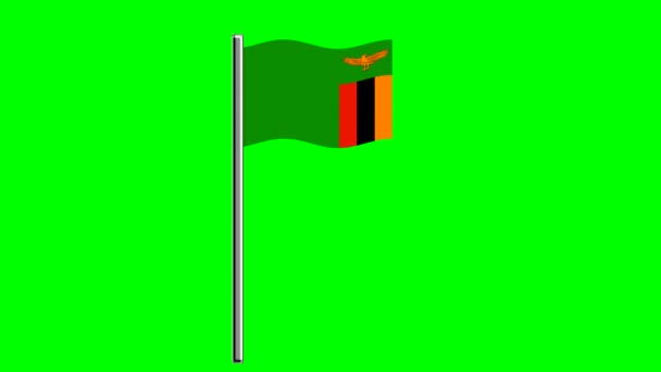 Bandiera Ondulata Zambia Con Palo Sullo Sfondo Dello Schermo Verde — Video Stock