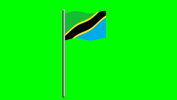 緑のスクリーンの背景に棒が付いている重いタンザニアの旗 — ストック動画