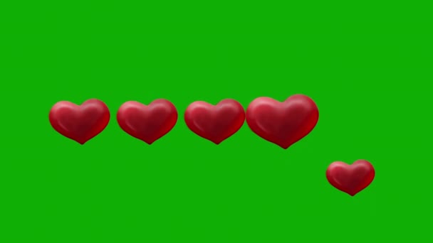 五颗红心在绿屏背景下对运动图形进行评级 — 图库视频影像