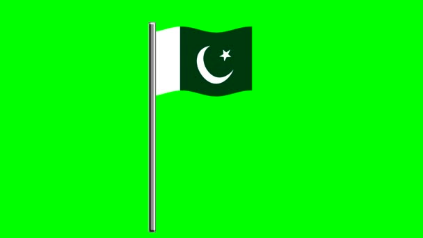 Vlnitá Pákistánská Vlajka Tyčí Zeleném Pozadí — Stock video