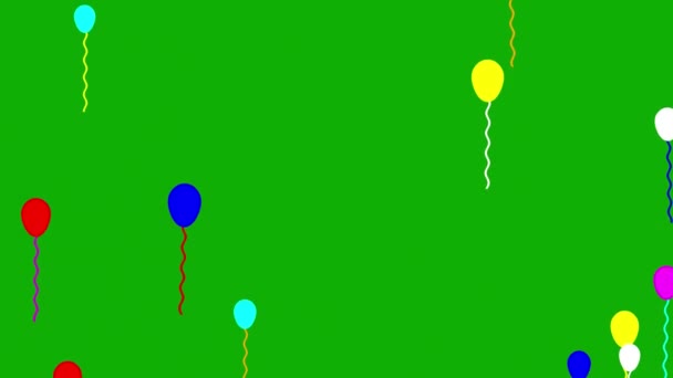 Stijgende Kleurrijke Ballonnen Motion Graphics Met Groene Achtergrond Scherm — Stockvideo
