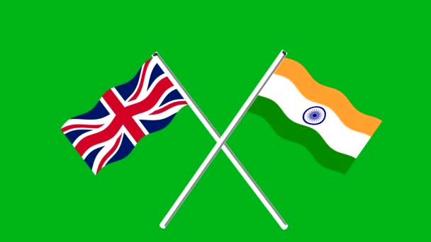 Reino Unido Índia Bandeiras Amizade Fundo Tela Verde — Vídeo de Stock