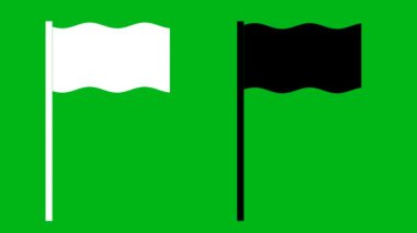 Siyah ve beyaz siluet, yeşil ekran arka planına sahip hareket grafiklerini bayraklar